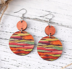 Wooden Colorful Striped Design Dangle Earrings