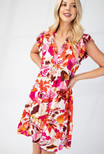 Fuchsia Tiered V-Neck Flutter Sleeve Collared Mini Dress