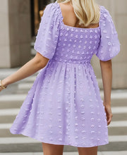 Lavender Swiss Dot Square Neck Smocked Dress