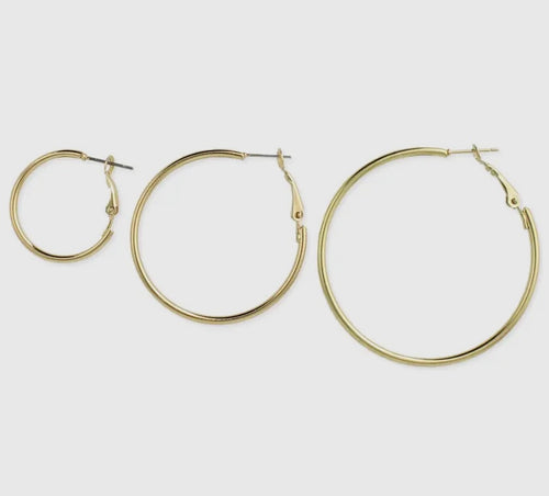 Gold Graduating Hoop Earrings- Set 3