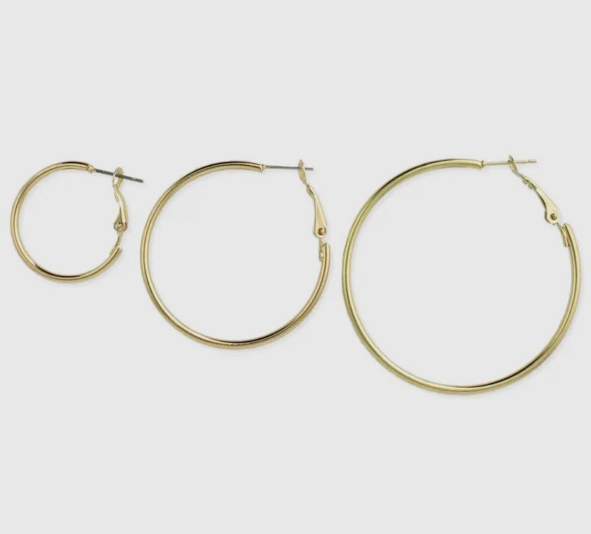 Gold Graduating Hoop Earrings- Set 3