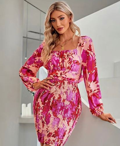 Pink Floral Smocked Bow Tie Back Dress