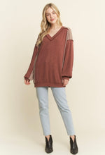 Rust Long Sleeve Urban Ribbed Color Block Knit Top
