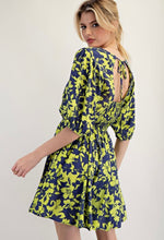 Lime & Blue Peach Blossom Print Woven Dress