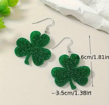 Green Glitter St. Patrick's Day Clover Dangle Earrings