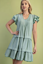 Mint Green Tiered Dress w/Pintuck Details and Scalloped Embroidery Trim