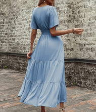 Blue Smocked Waist Tier Ruffle Maxi Dress
