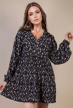 Black Flower Printed Velvet Babydoll Mini Dress