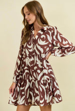 Chocolate Leaf Printed Poplin Half Button Down Mini Dress