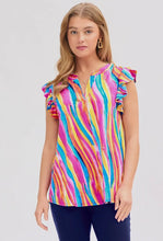 Rainbow Striped Flutter Sleeve Top