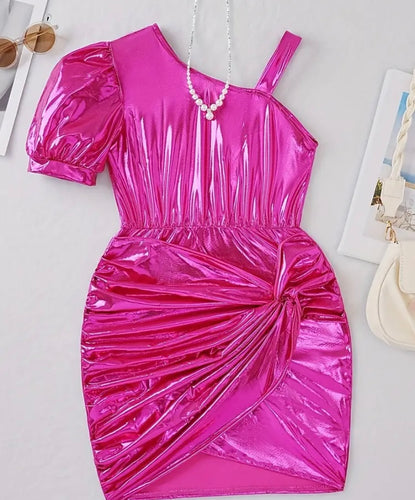 Hot Pink Girls Metallic Foil Dress