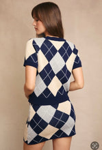 Navy Argyle Knit Sweater Top and Matching Skirt