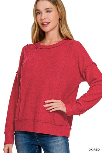 Dark Red Brushed Hacci Drop Shoulder Sweater