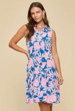 Pink/Blue Sunny Days Sea Shell Collared Summer Midi Dress