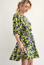 Lime & Blue Peach Blossom Print Woven Dress