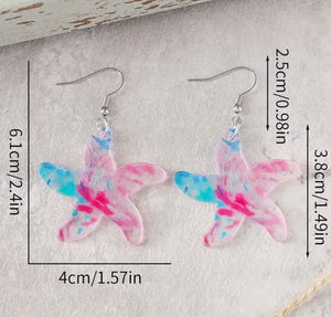 Watercolor Starfish Acrylic Dangle Earrings