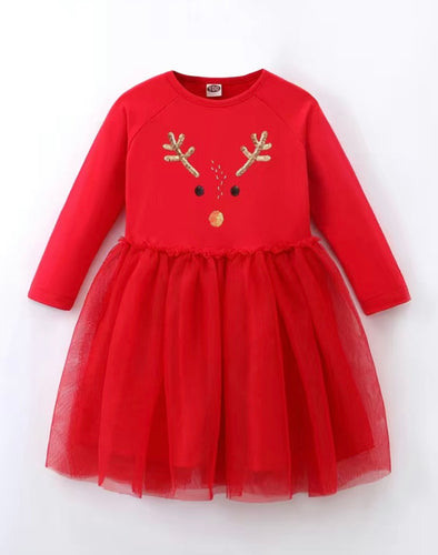 Red Sequin Christmas Reindeer Tutu Dress