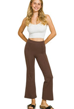 Brown Heavy Ponte Elastic Waistband Pintuck Pants