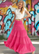 Hot Pink Tiered Smocked Waist Maxi Skirt