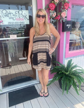 Black/Mocha Comfy Striped Knit Mini Dress W/Built in Shorts