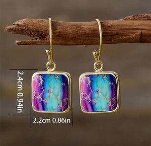 Multi Color Crackling Square Dangle Earrings