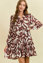 Chocolate Leaf Printed Poplin Half Button Down Mini Dress
