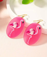 Pink Oval Flamingo Acrylic Dangle Earrings