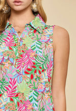 Coastal Dusk Green/Pink Multi Tropical Print Collared Summer Midi Dress