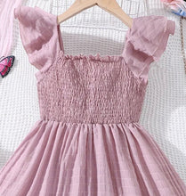 Pink Girls Square Neck Smocked Ruffle Trim Dress
