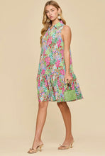 Coastal Dusk Green/Pink Multi Tropical Print Collared Summer Midi Dress