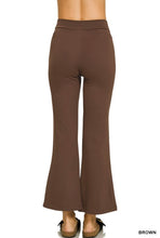 Brown Heavy Ponte Elastic Waistband Pintuck Pants