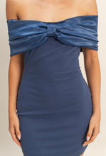 Midnight Blue Off Shoulder Oversize Bow Mini Dress
