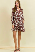 Chocolate Leaf Printed Poplin Half Button Down Mini Dress