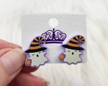 White Ghost with Striped Witch Hat 3/4" Acrylic Halloween