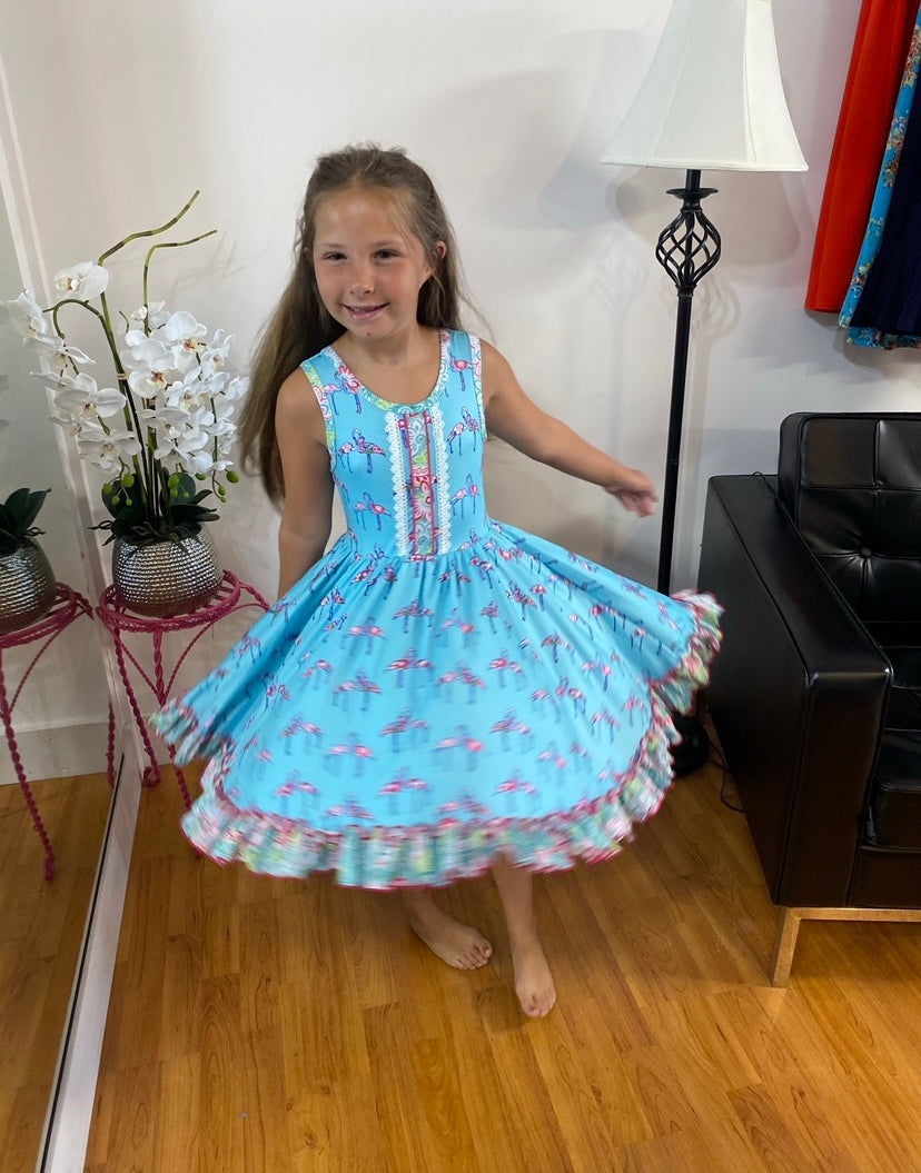 Blue Flamingo Floral Girls Ruffle Twirl Dress – Pretty In Pink Boutique, LLC