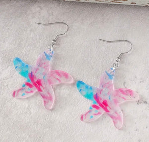 Watercolor Starfish Acrylic Dangle Earrings