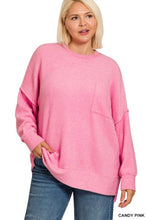 Candy Pink Plus Brushed Melange Drop Shoulder Sweater