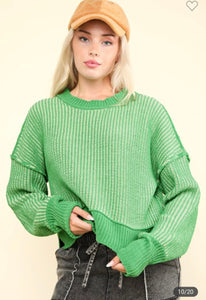 Green Two Tone Striped Sweater