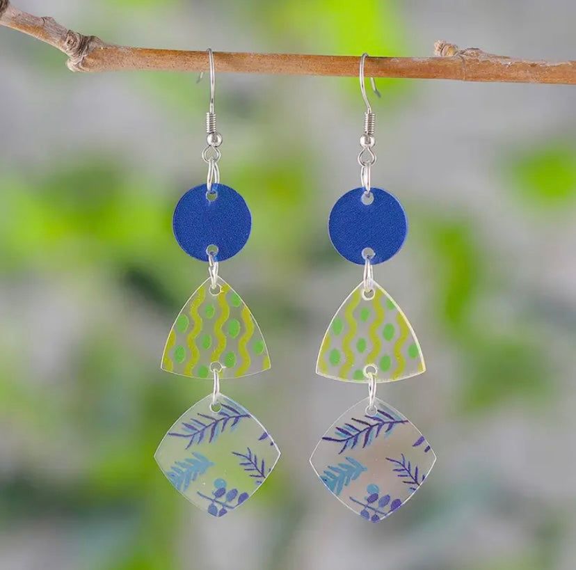 Blue Geometric Dangle Acrylic Earrings