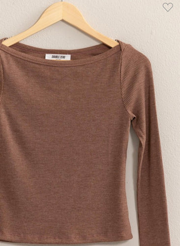 Chestnut Ribbed Long Sleeve Boatneck Top