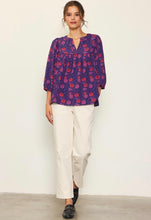 Grape/Red Floral Printed 3/4 Sleeve Top
