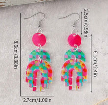 Pink Floral Checker Pattern Dangle Acrylic Earrings