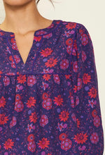 Grape/Red Floral Printed 3/4 Sleeve Top