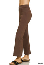 Brown Heavy Ponte Elastic Waistband Pintuck Pants