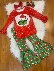 Red Grinch "You're A Mean One" 2pc Bell Bottoms Set