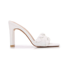 White Single Braided Strap High Chunk Heeled Sandals