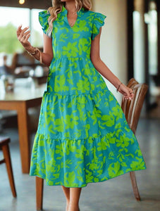 Green Floral V-Neck Tier Ruffle Maxi Dress Pretty In Pink Boutique, LLC Green Floral V-Neck Tier Ruffle Maxi Dress Pretty In Pink Boutique, LLC