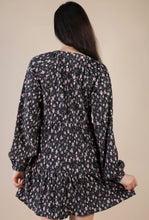 Black Flower Printed Velvet Babydoll Mini Dress