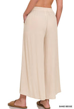 Sand Beige Woven Crinkle Wide Leg Pants with Pockets