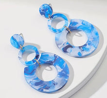 Blue Hollow Round Shaped Resin Dangle Earrings